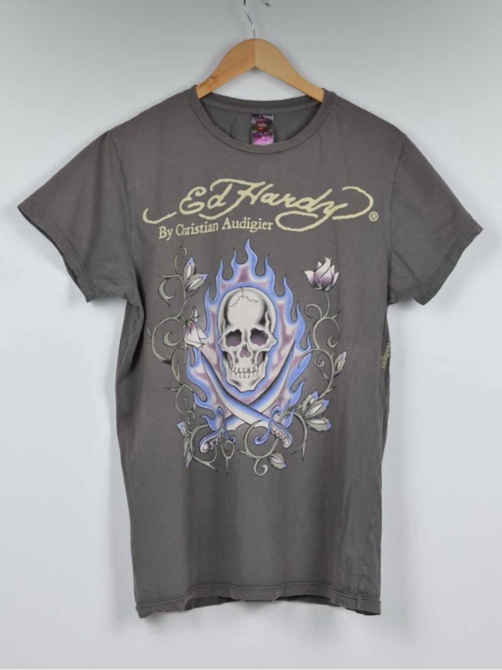 Vintage Ed Hardy Skull Graphic Tee By Christian Audigier Size L Y2K Shirt